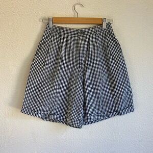 Lizsport Gingham Shorts Womens 4P Black White Excellent High Waist Pleated 24"